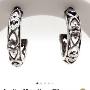 925 Sterling Silver Heart Hoop Earrings NWOT